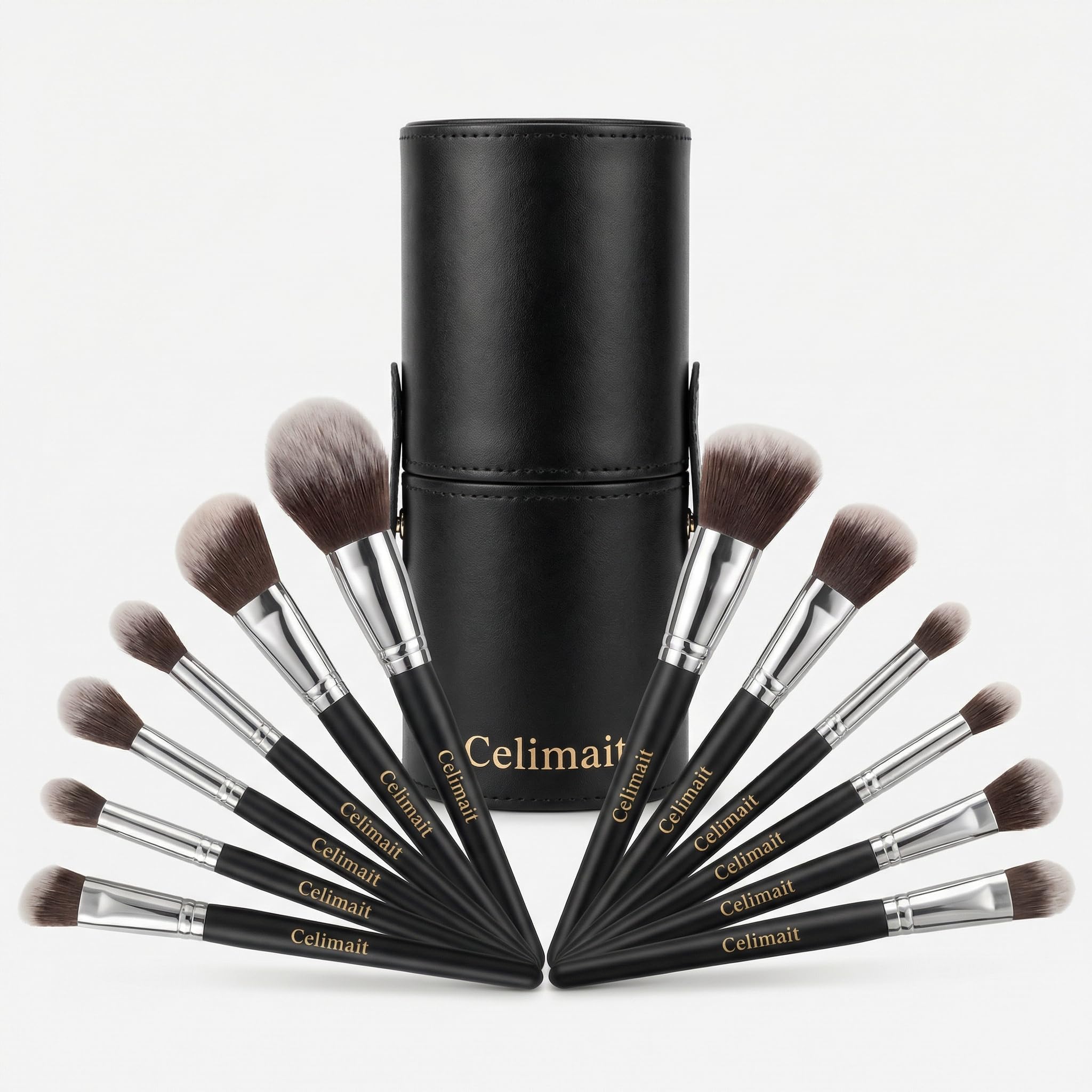 Celimait 12-piece makeup brush set in case for portable organization