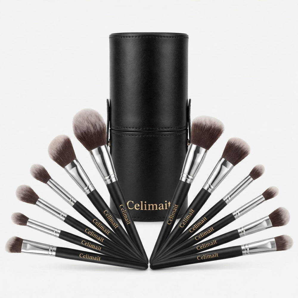 Celimait 12-piece makeup brush set in case for portable organization