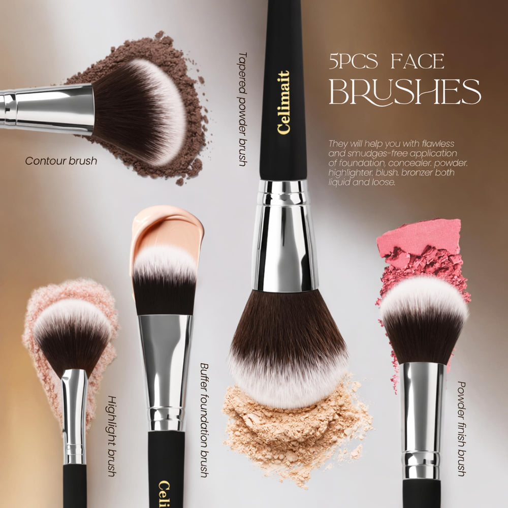 Celimait soft synthetic bristles for gentle, smooth makeup application