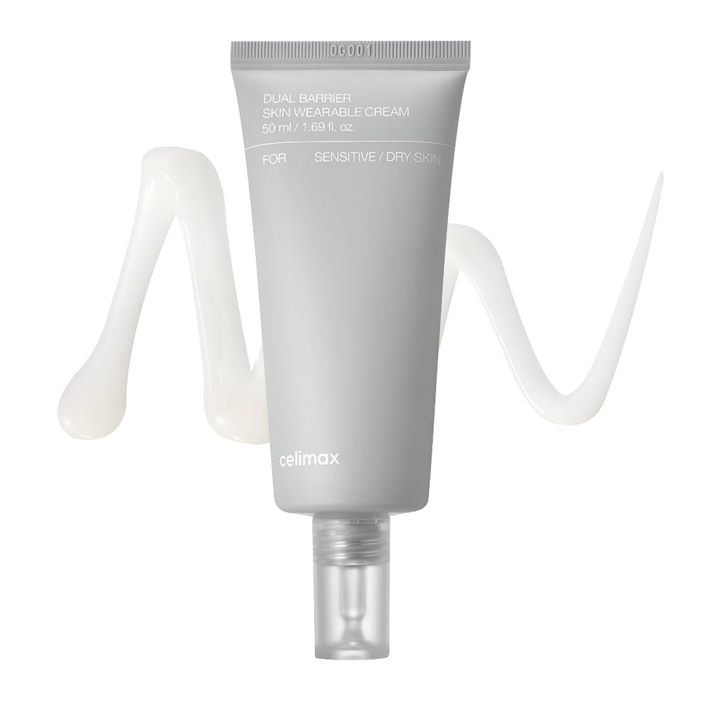 Celimax Dual Barrier Cream en botella, hidratación duradera para piel sensible.