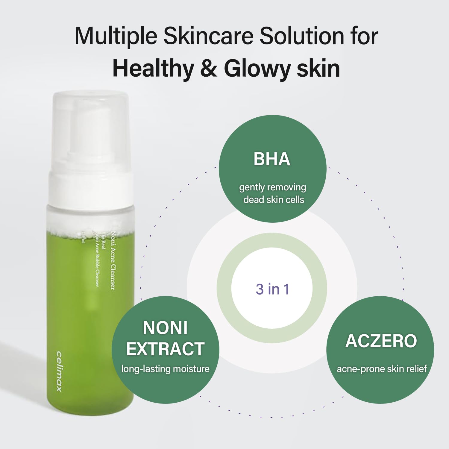 Textura de espuma purifica sin irritar con Celimax Noni Limpiador Facial Espumoso