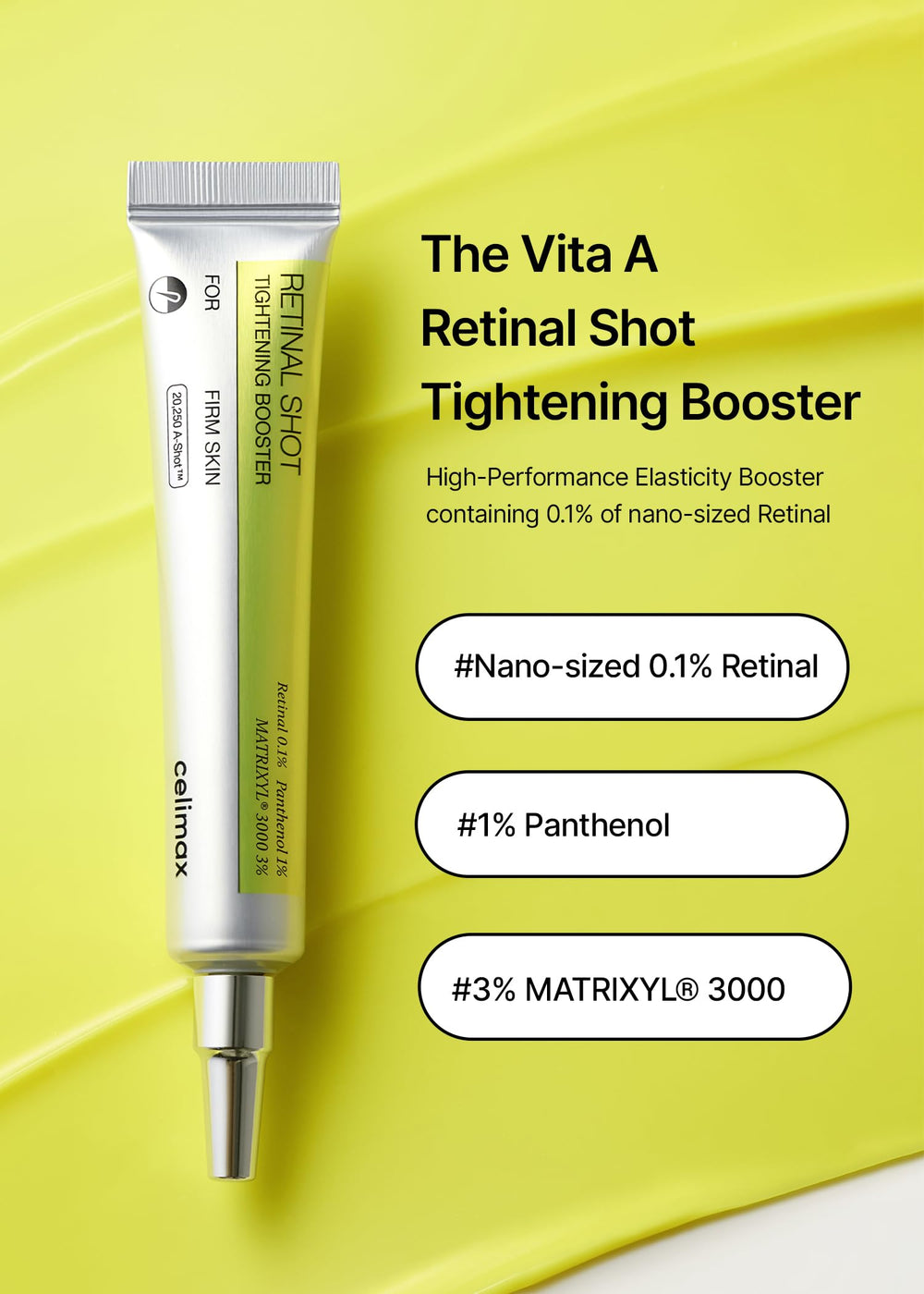 Celimax Vita A Retinal Shot Duo Set bottles in focus for nightly care.