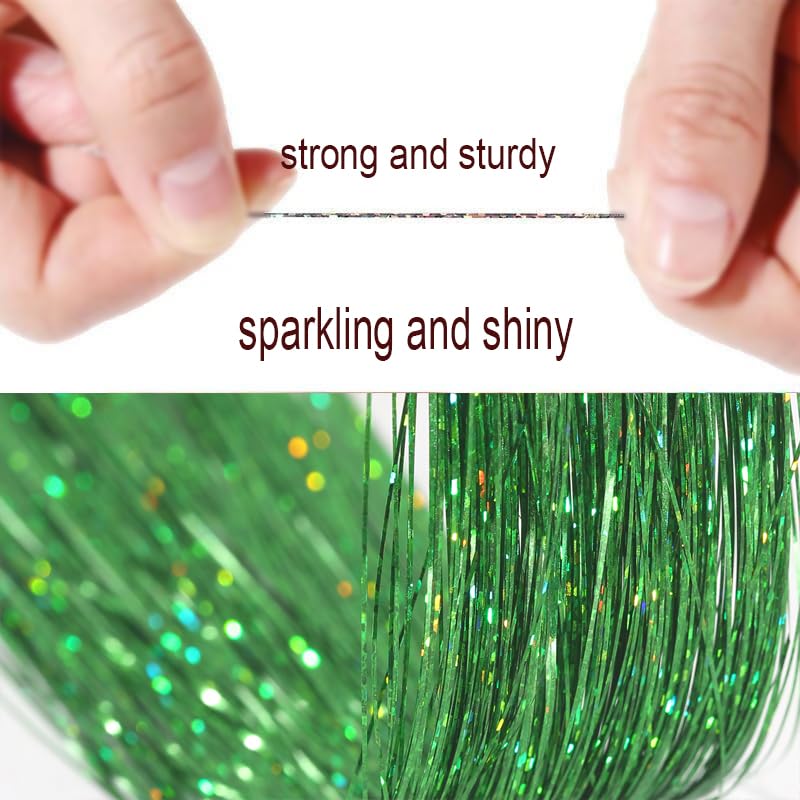 CelineBella 1250 strands of green tinsel create radiant, jeweled effects.