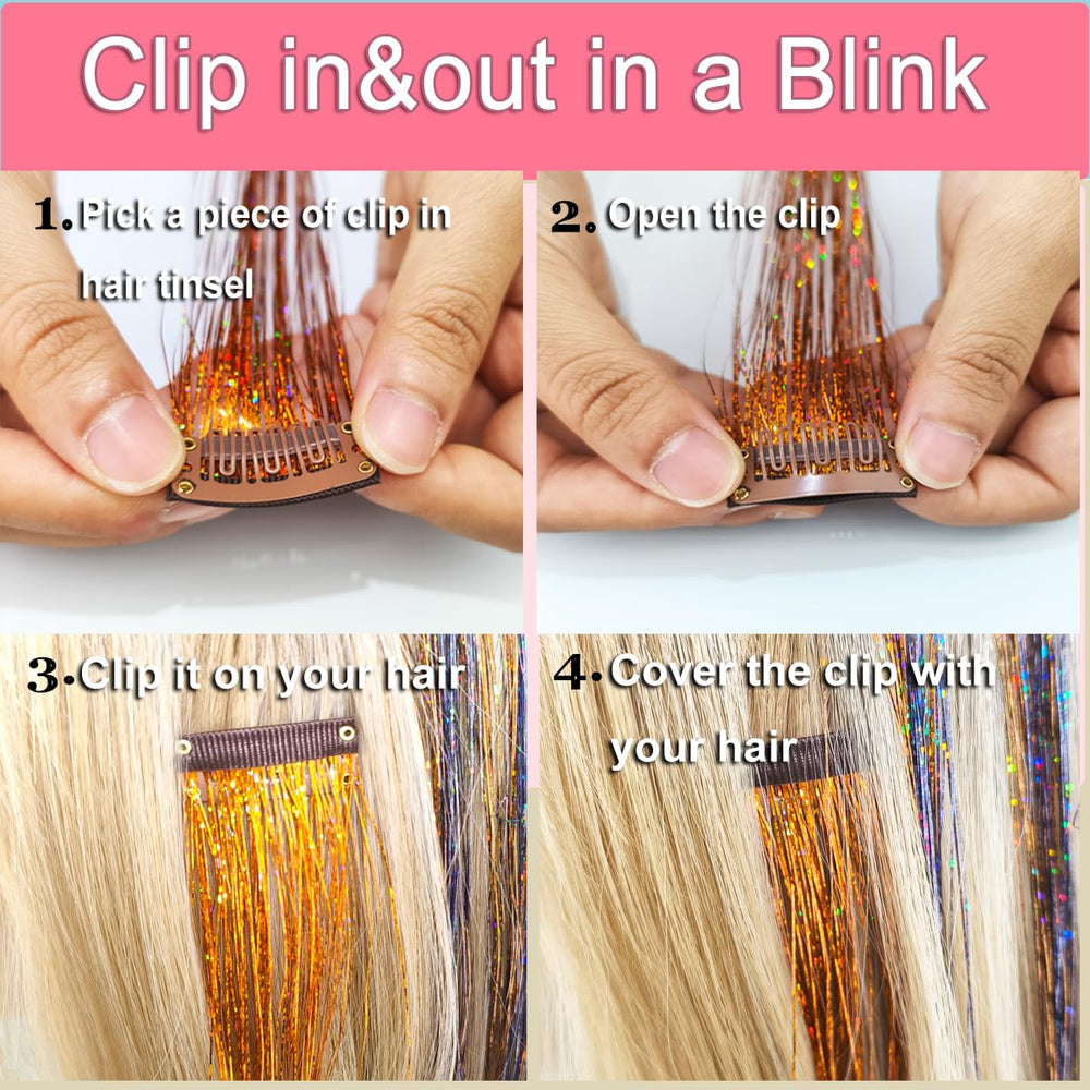 CelineBella 24 inch tinsel extensions for dramatic length and glow