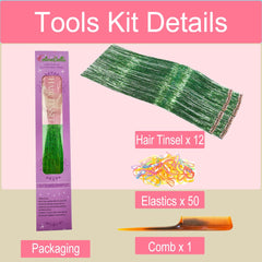 CelineBella green hair tinsel with 80 strands per clip adds dense shine