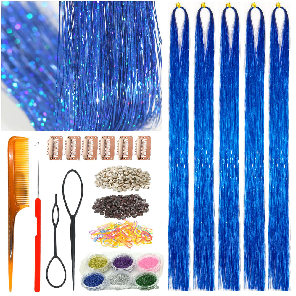 CelineBella blue hair tinsel pack adds luminous sparkle for daily wear.