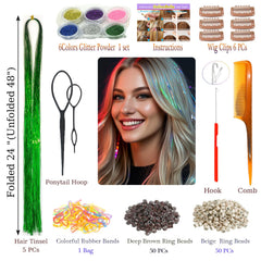 CelineBella hair tinsel green shimmering strands for dazzling party styling.