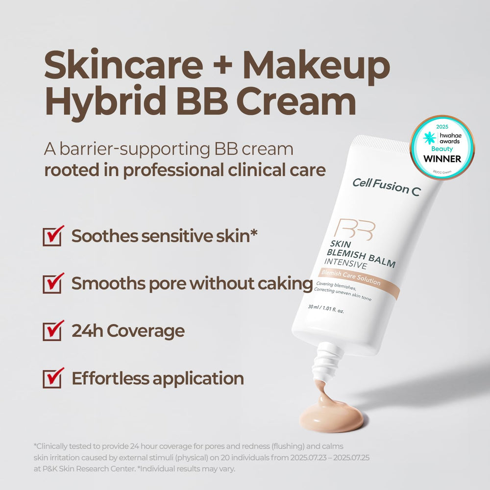 Textura suave de Cell Fusion C Skin Blemish Balm para cobertura natural
