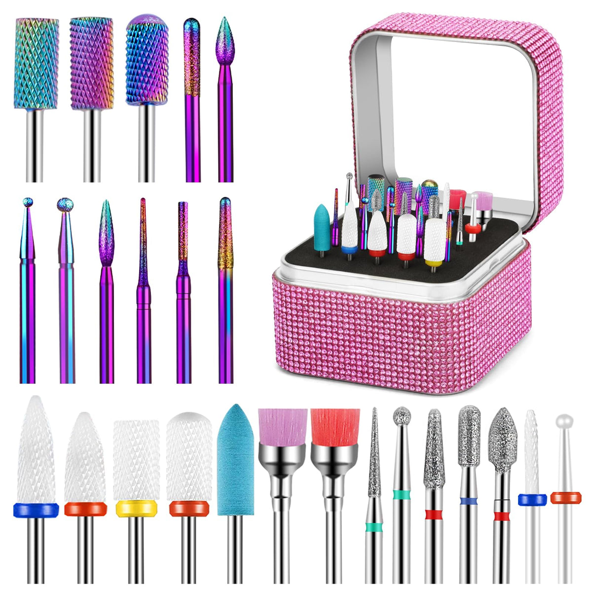 Cellentool 25Pcs nail drill bits kit in storage box for portable manicure prep