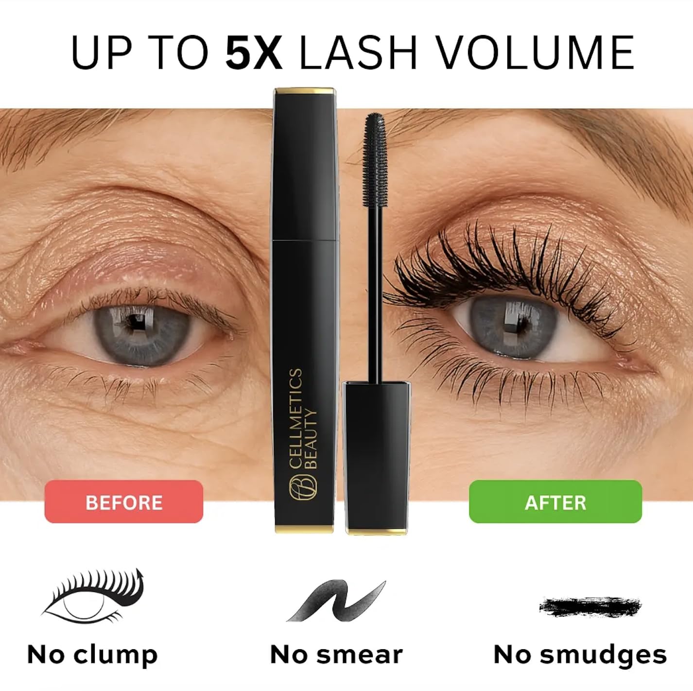 Cellmetics Mascara ergonomic brush enables steady, controlled lifts for shaky hands