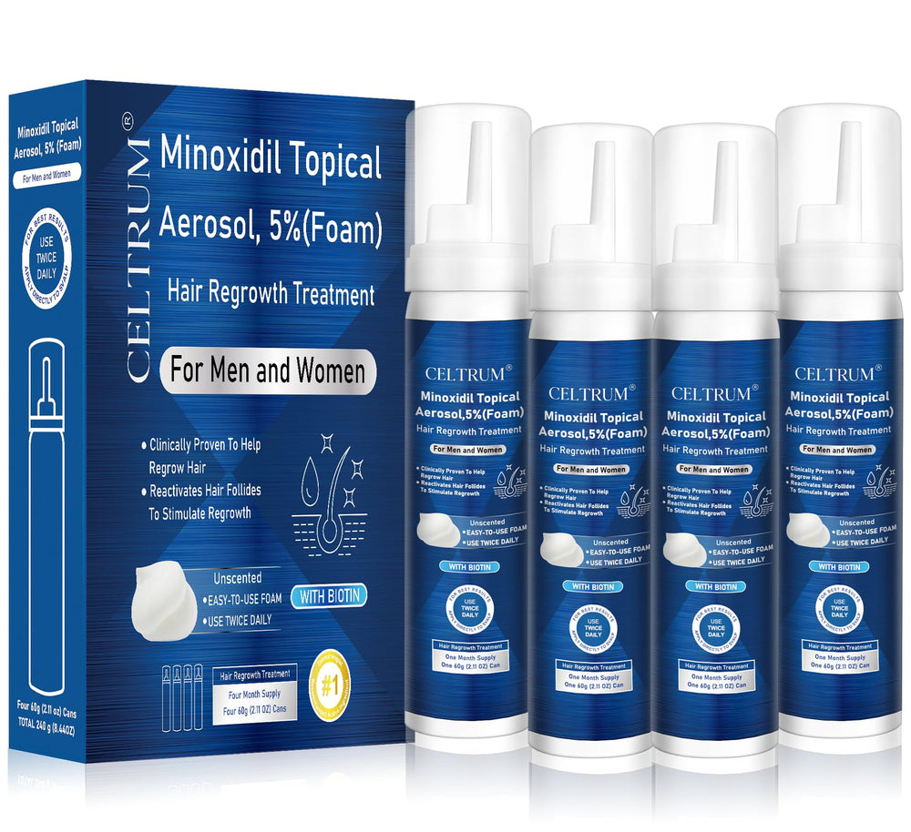 Celtrum Minoxidil 5% espuma 60 g para uso diario en cuero cabelludo.