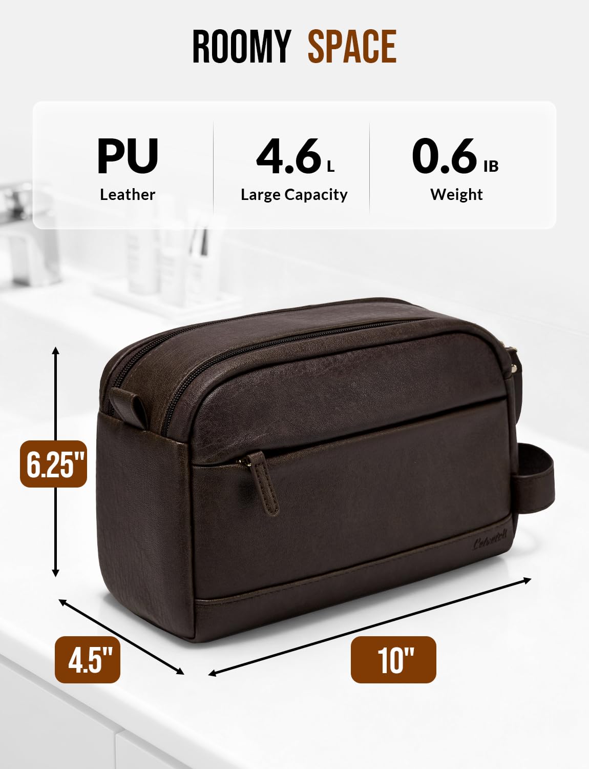 Celvetch dark brown wide-opening design for easy packing and access.