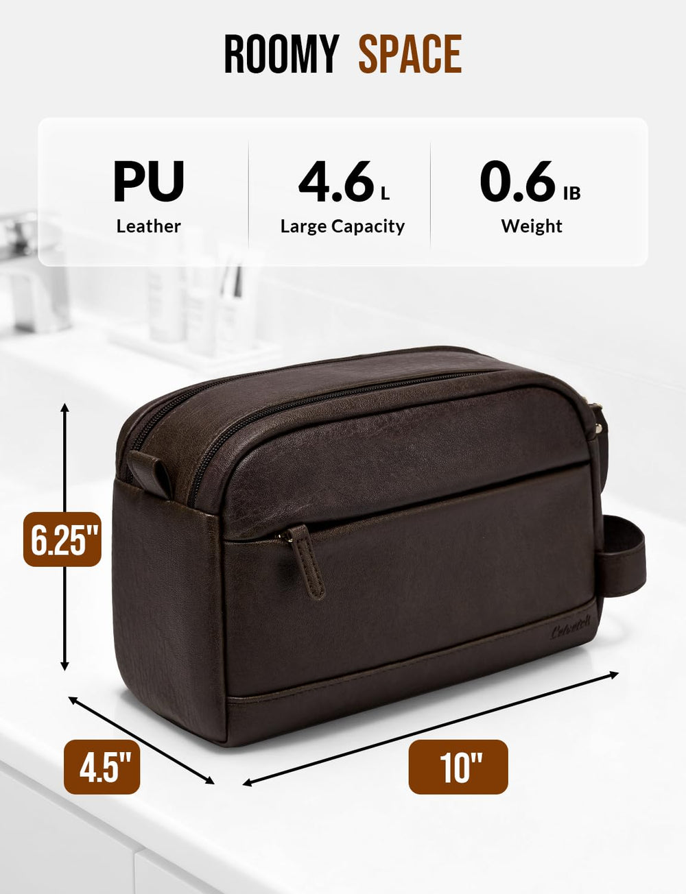 Celvetch dark brown wide-opening design for easy packing and access.