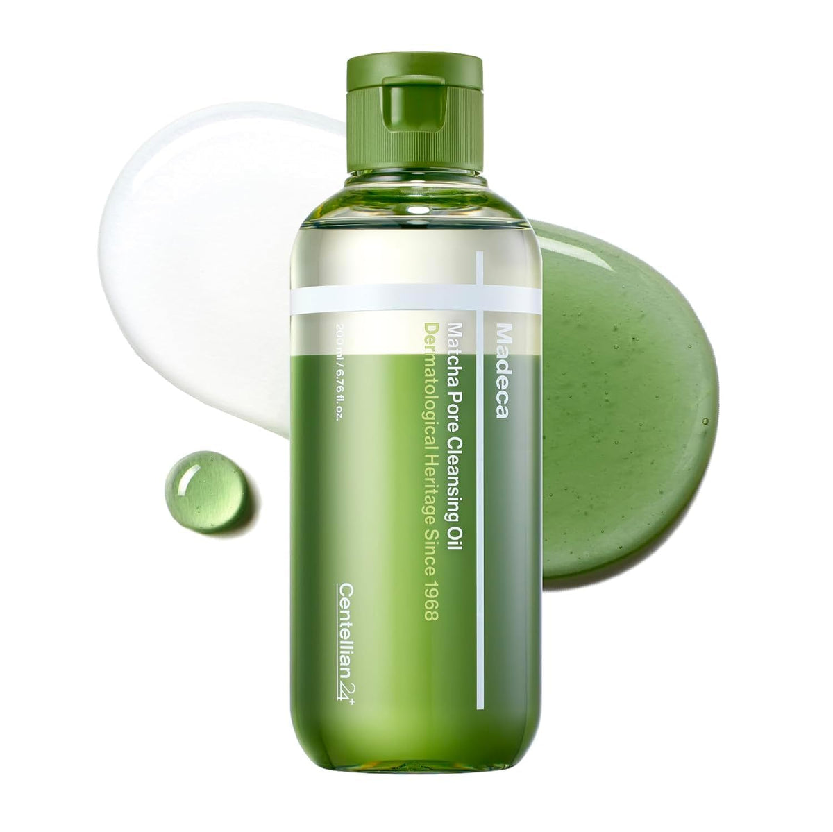 CENTELLIAN 24 Madeca Matcha Cleansing Oil bottle showing dual-tone formula for gentle waterproof makeup removal.