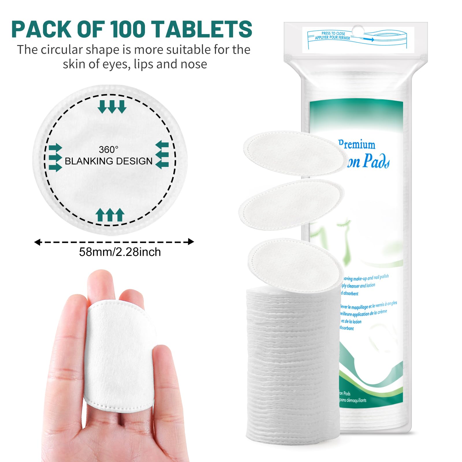 CenYouful multipurpose pads positioned for makeup removal and lotion application, versatile skincare tool.
