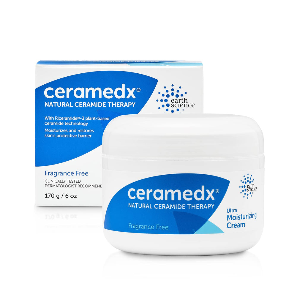 Ceramedx crema ceramida ultrahidratante en botella, ideal para piel seca.