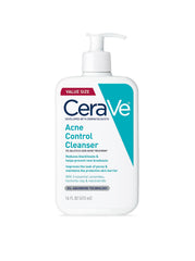 CeraVe Acne Control Cleanser en botella de 473 ml, limpieza suave para piel grasa.