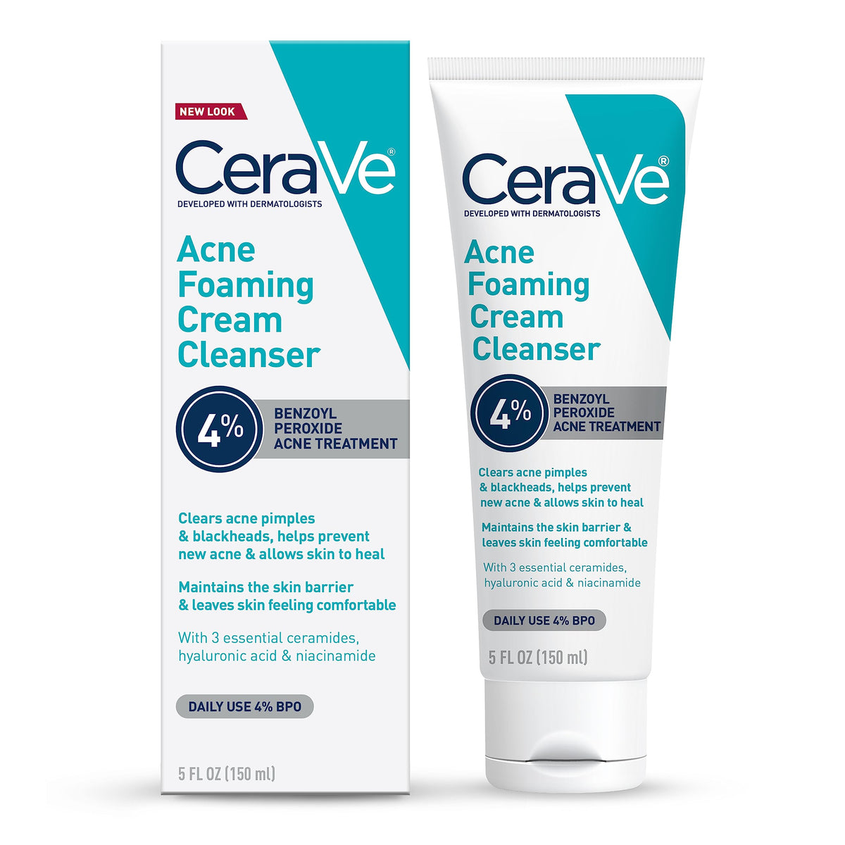 CeraVe Acne Foaming Cream Cleanser, botella visible, limpieza suave diaria.