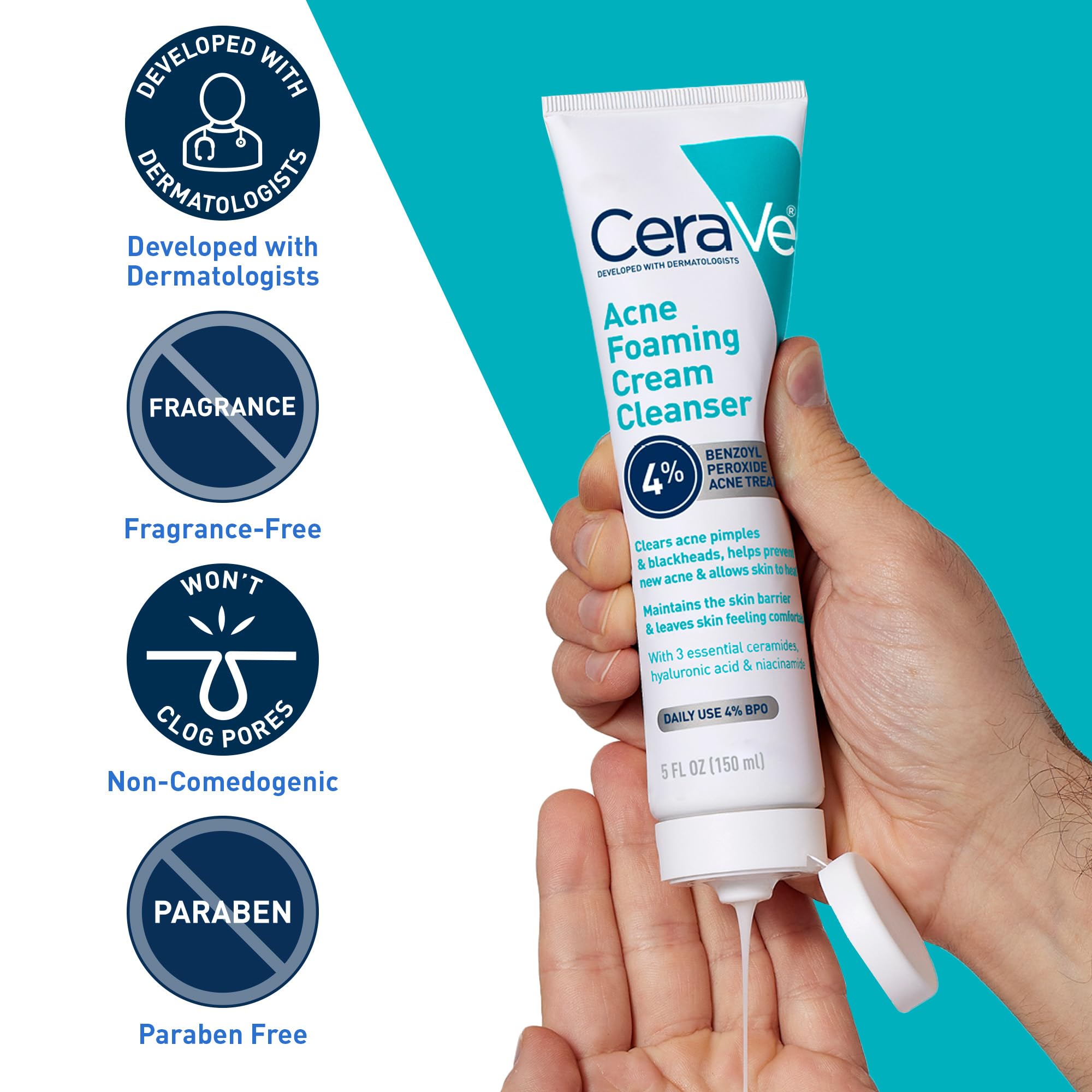 CeraVe Acne Foaming Cream Cleanser, niacinamida calma la piel durante el lavado.