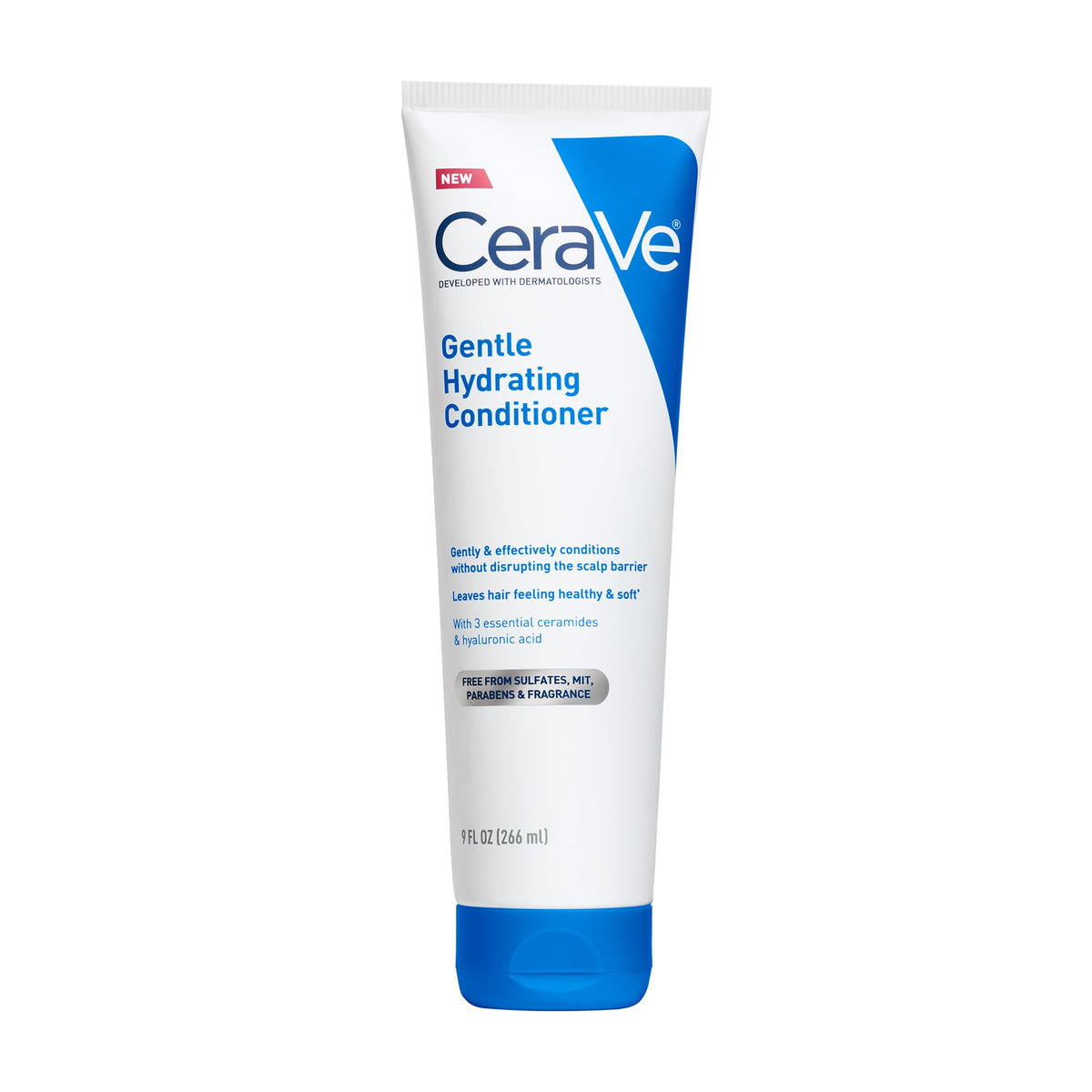 CeraVe Acondicionador Hidratante Suave: vista frontal del envase, cabello suave e hidratado.