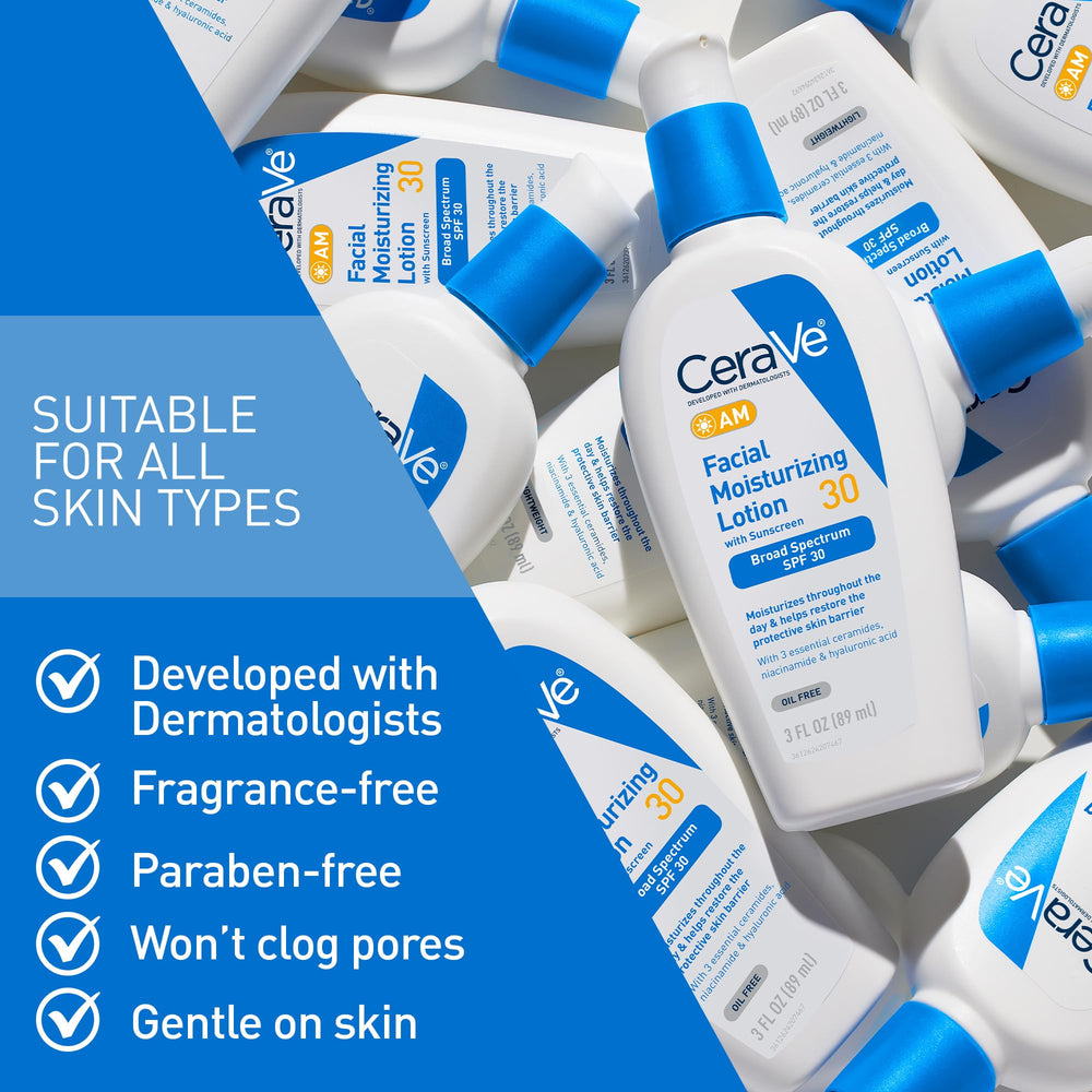 CeraVe AM es sin fragancia, ideal para piel sensible o reactiva.