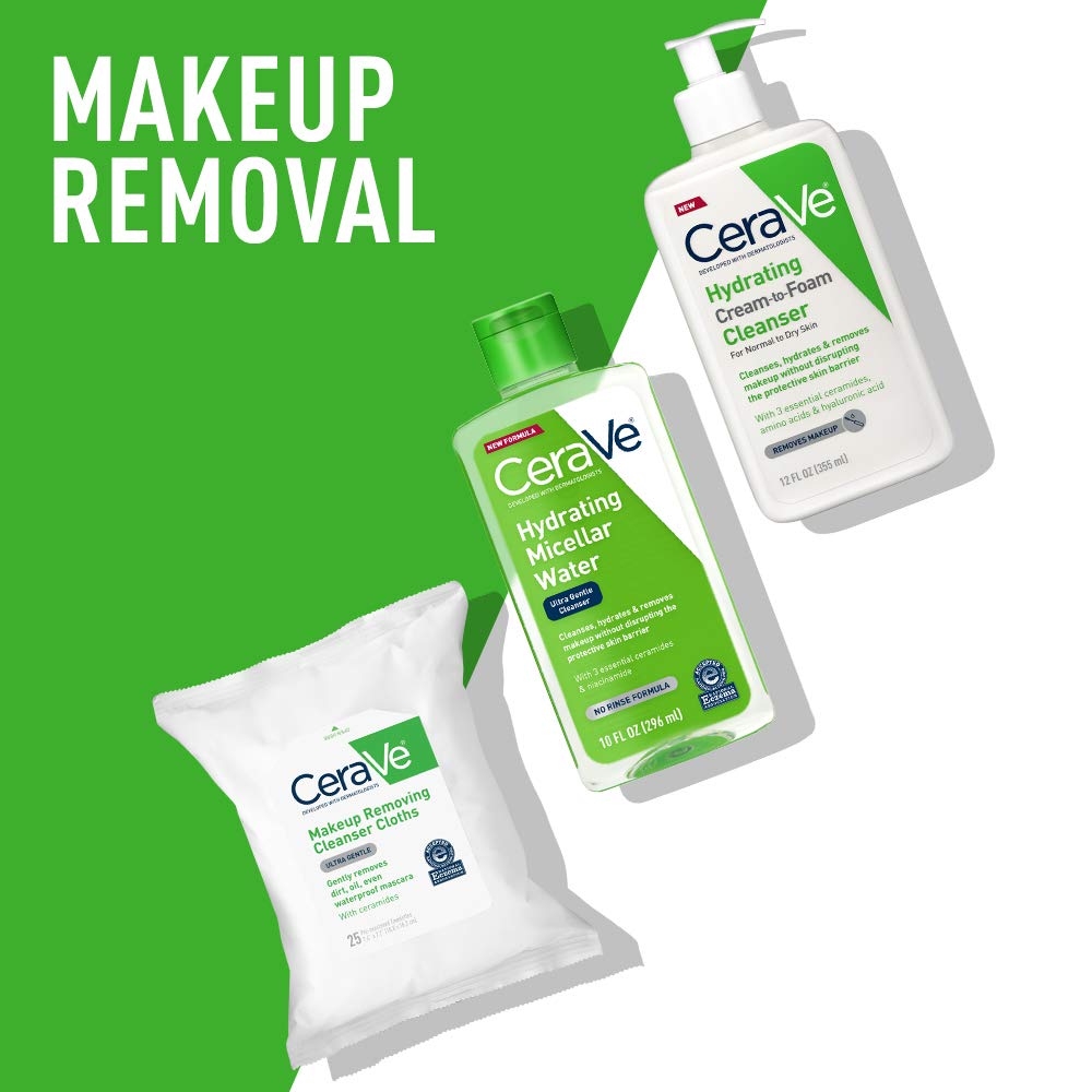 Aplicación suave de CeraVe en rostro y ojos para limpieza diaria.