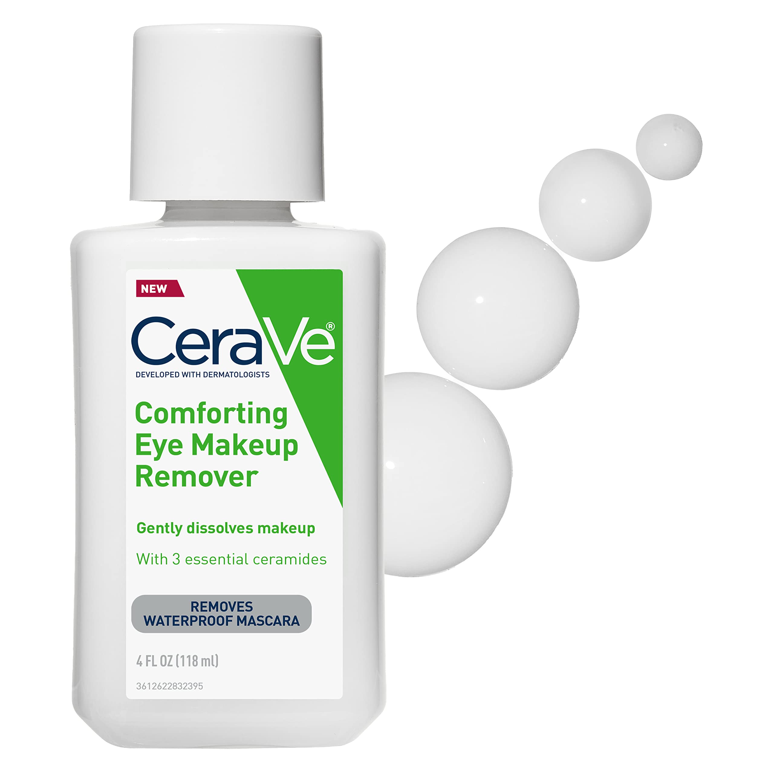 Demaquillante de ojos CeraVe, botella, fórmula bicapas suave que elimina maquillaje resistente.