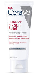 CeraVe Diabetics' Dry Skin Cream bottle showing non-greasy hydration.