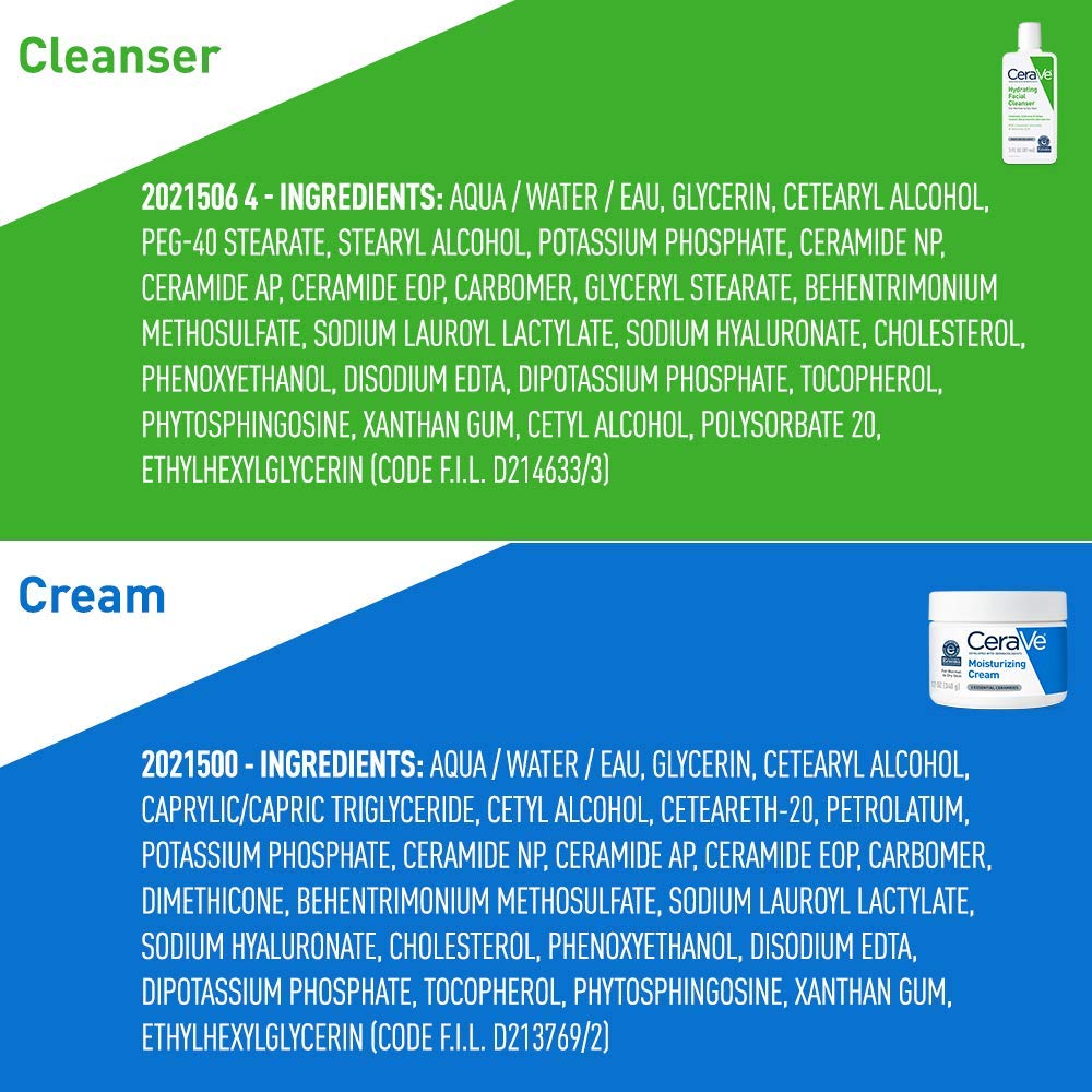 Empaque conjunto de CeraVe con crema 12oz y limpiador 3oz para rutina diaria.
