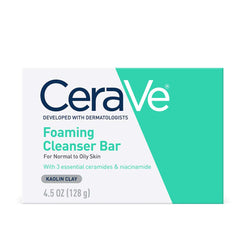 CeraVe Foaming Cleanser Bar front label highlights fragrance-free formula.