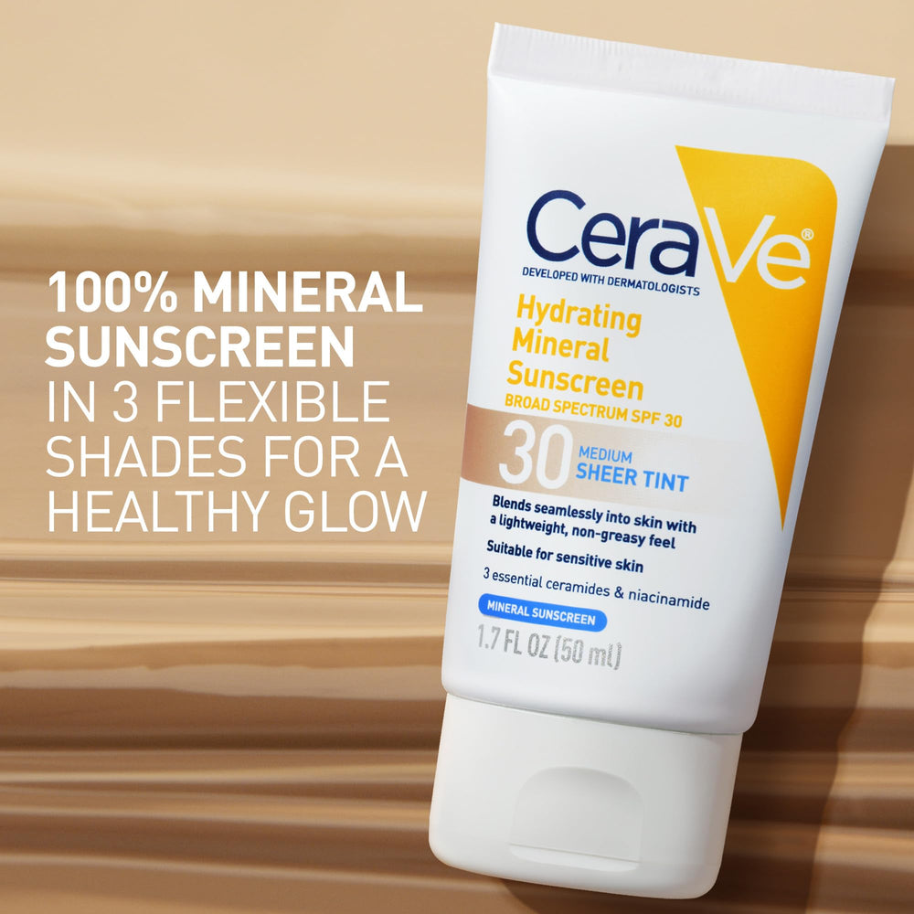CeraVe protector solar mineral hidratante, aplicación en piel, sirve como base ligera con SPF 30