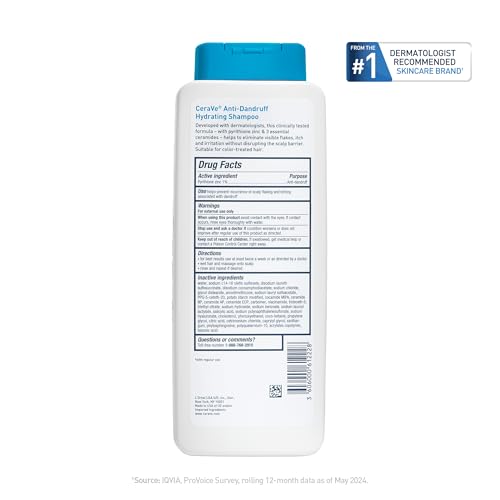 CeraVe Hydrating Anti Dandruff Shampoo bottle with clear labeling and calm scalp messaging