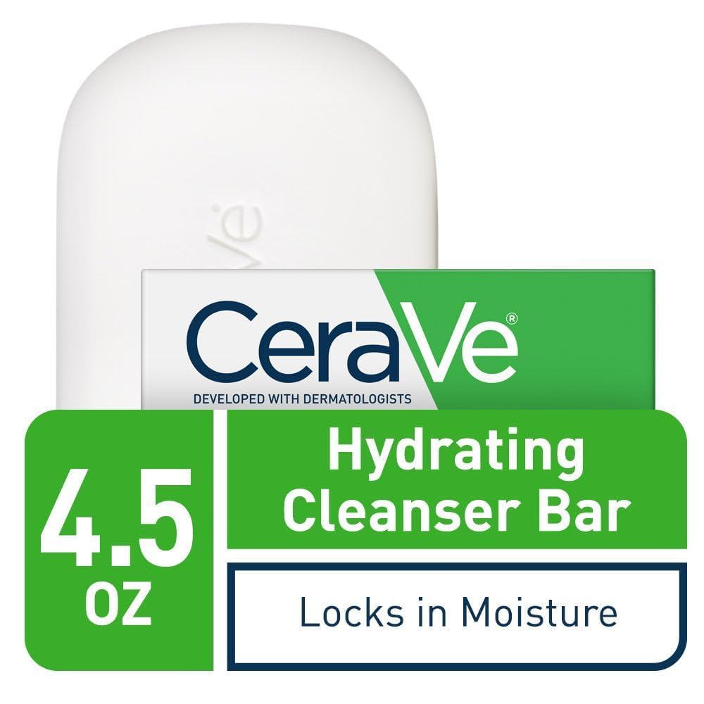 CeraVe Hydrating Cleanser Bar texture showing a moisture-rich formula