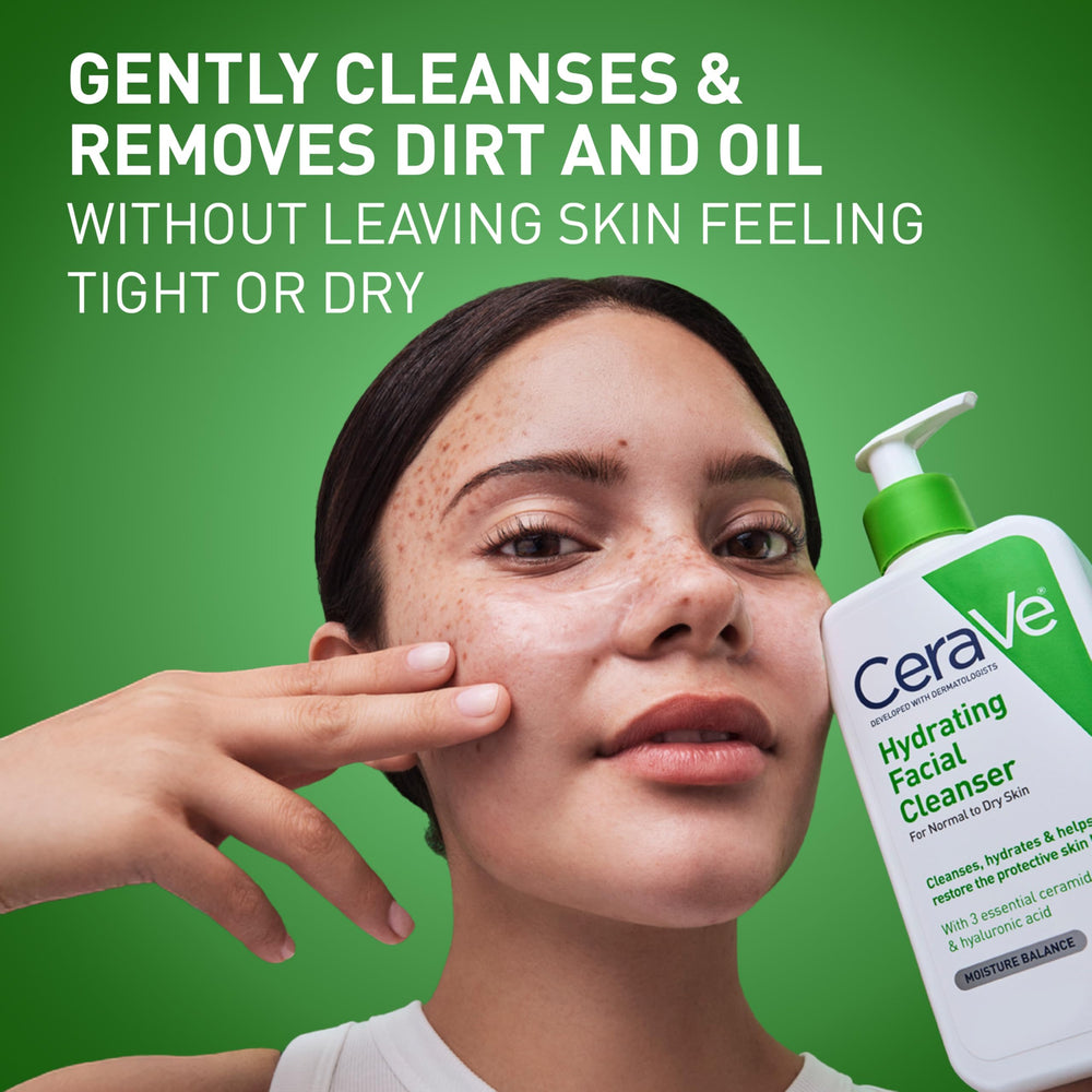 Pump-top of CeraVe Hydrating Cleanser for gentle daily cleansing