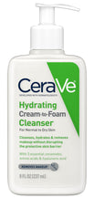 CeraVe limpiador crema-espuma en botella, limpieza suave y hidratación sostenida.