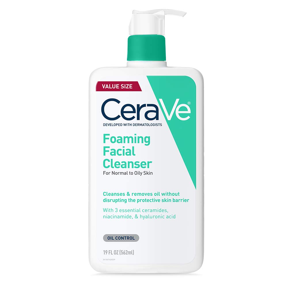 CeraVe Limpiador Espumoso rostro, botella frontal, limpieza suave que refresca sin resecar