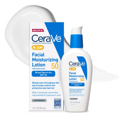 CeraVe loción facial hidratante SPF 50, bote, protección solar diaria