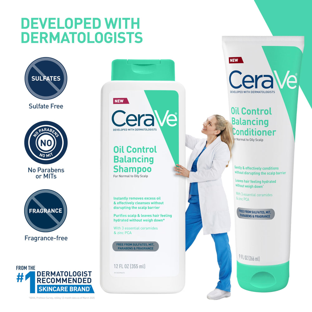 CeraVe Oil Control Balancing Conditioner fragrance-free label highlights gentle care.