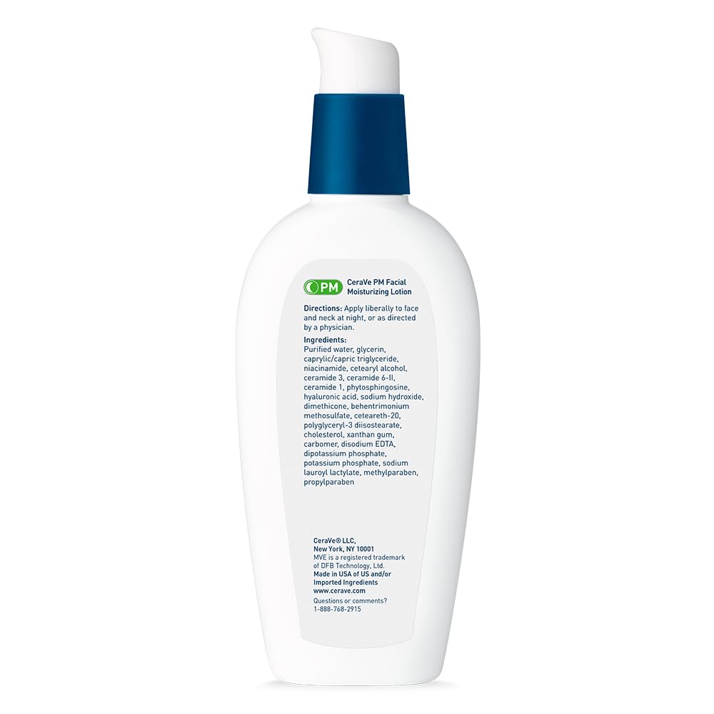 Cerave PM aplicación nocturna en ritual de cuidado suave