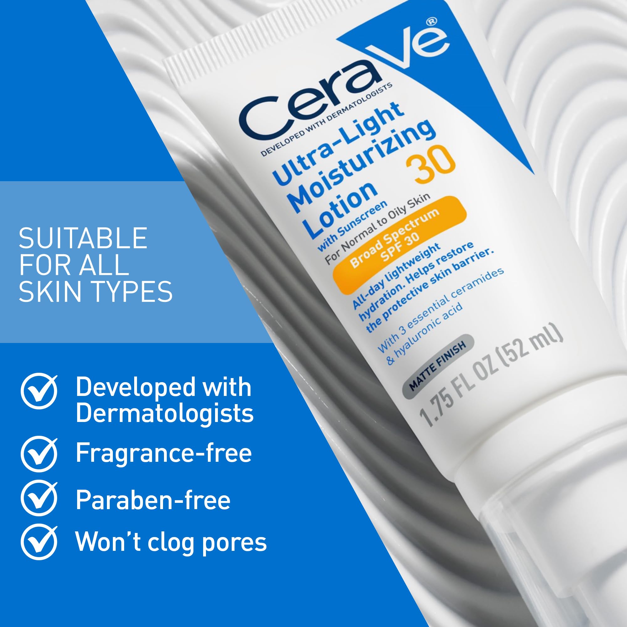 Protección solar SPF 30 y tecnología MVE en frasco de CeraVe.