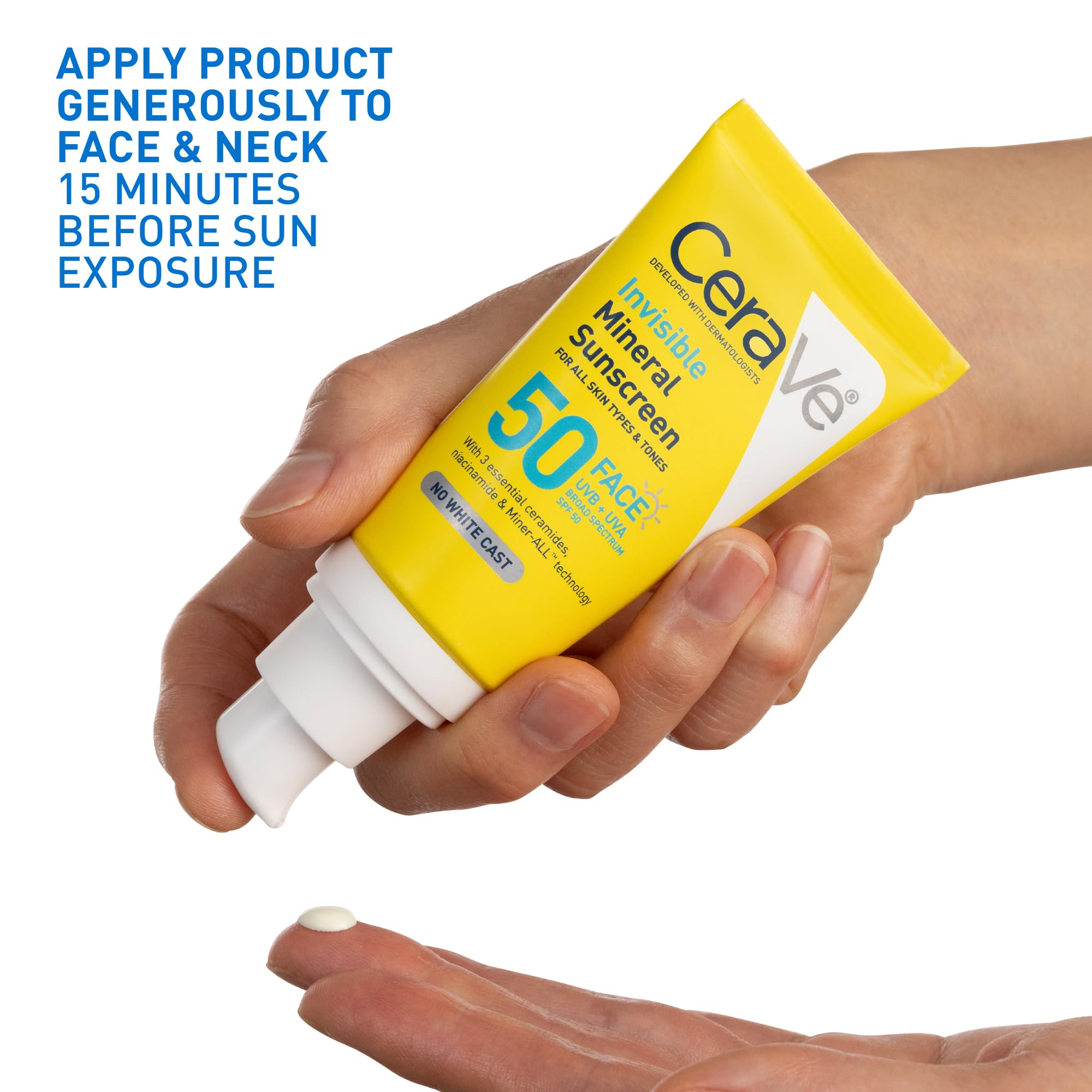 CeraVe protector solar mineral invisible con Miner-ALL, acabado 100% invisible.