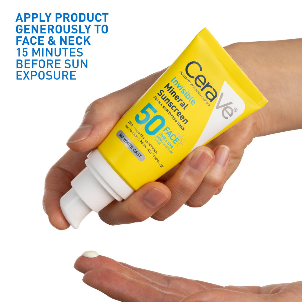 CeraVe protector solar mineral invisible con Miner-ALL, acabado 100% invisible.