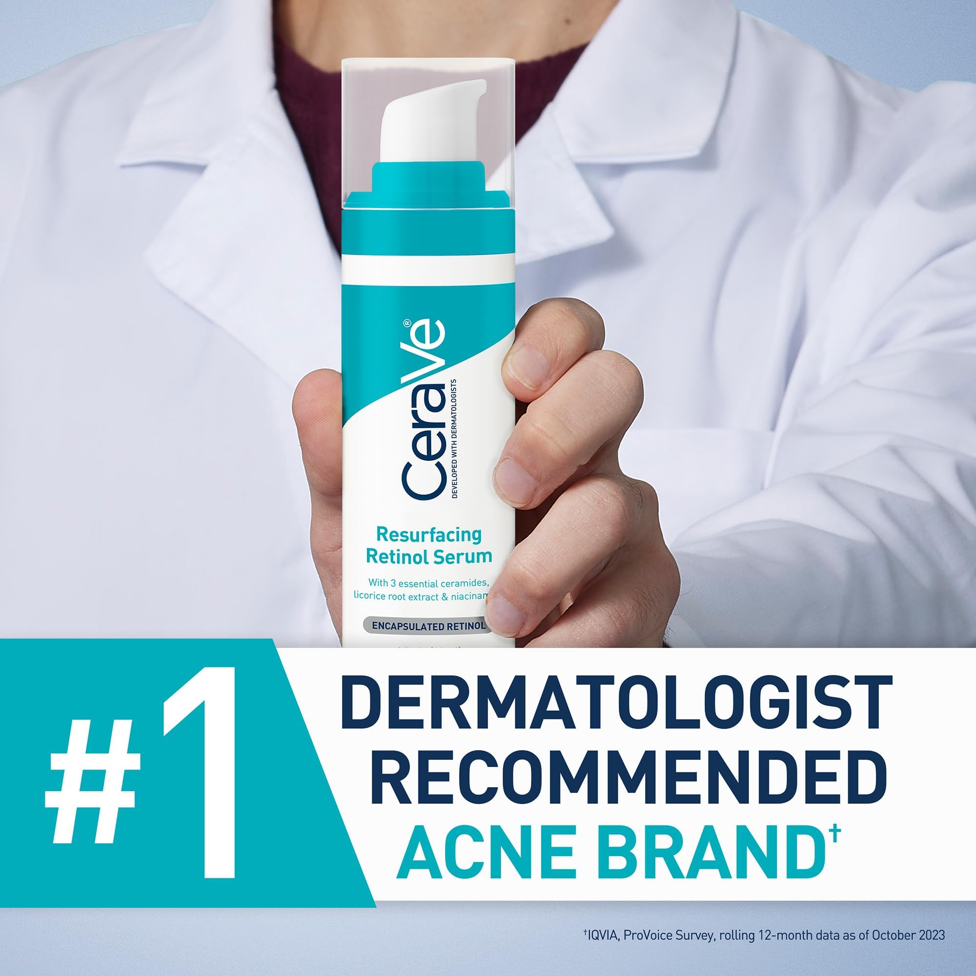 CeraVe Resurfacing Retinol Serum aplicación suave en rostro para piel calmada.