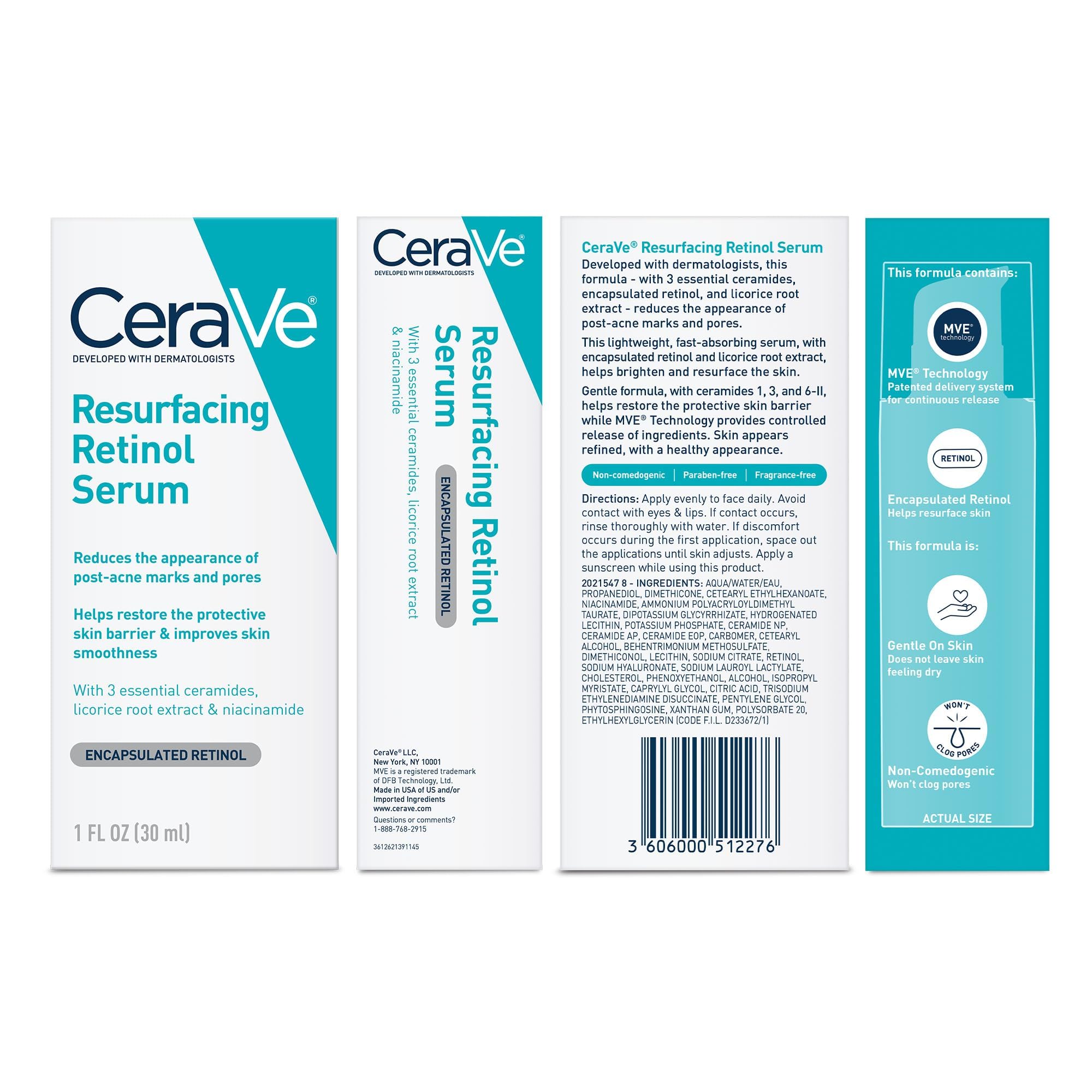 CeraVe Resurfacing Retinol Serum sin fragancia, apto para piel sensible.
