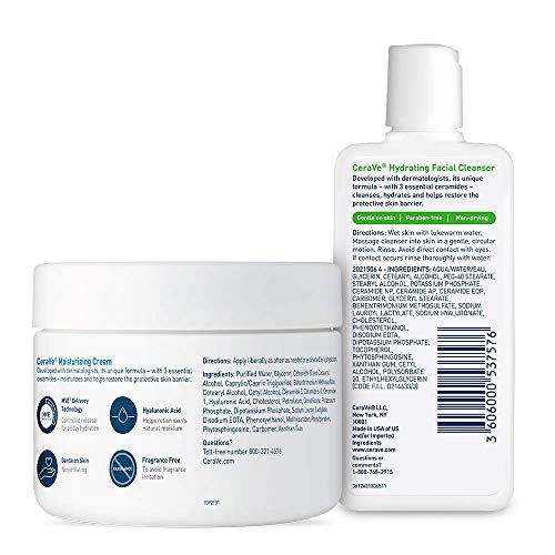 Rutina diaria con CeraVe: crema y limpiador para equilibrio de la piel.