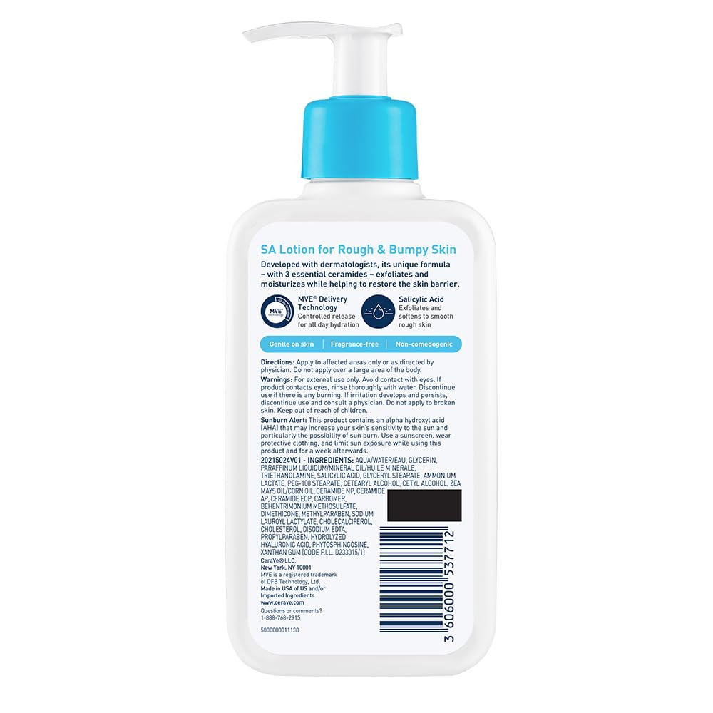 CeraVe SA Lotion, fórmula hipoalergénica para piel delicada.