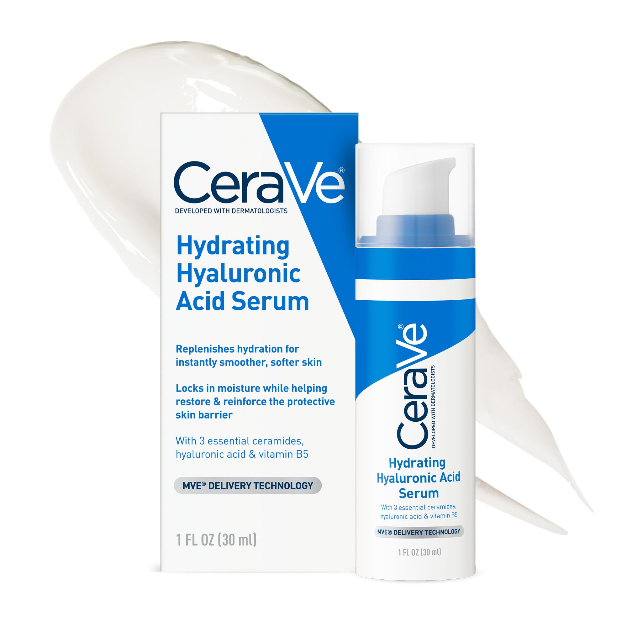 CeraVe serum ácido hialurónico para rostro, frasco visible con hidratación profunda.