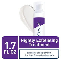 CeraVe Skin Renewing Nightly Exfoliating Treatment serum pump supports easy nightly routine for brighter looking skin.