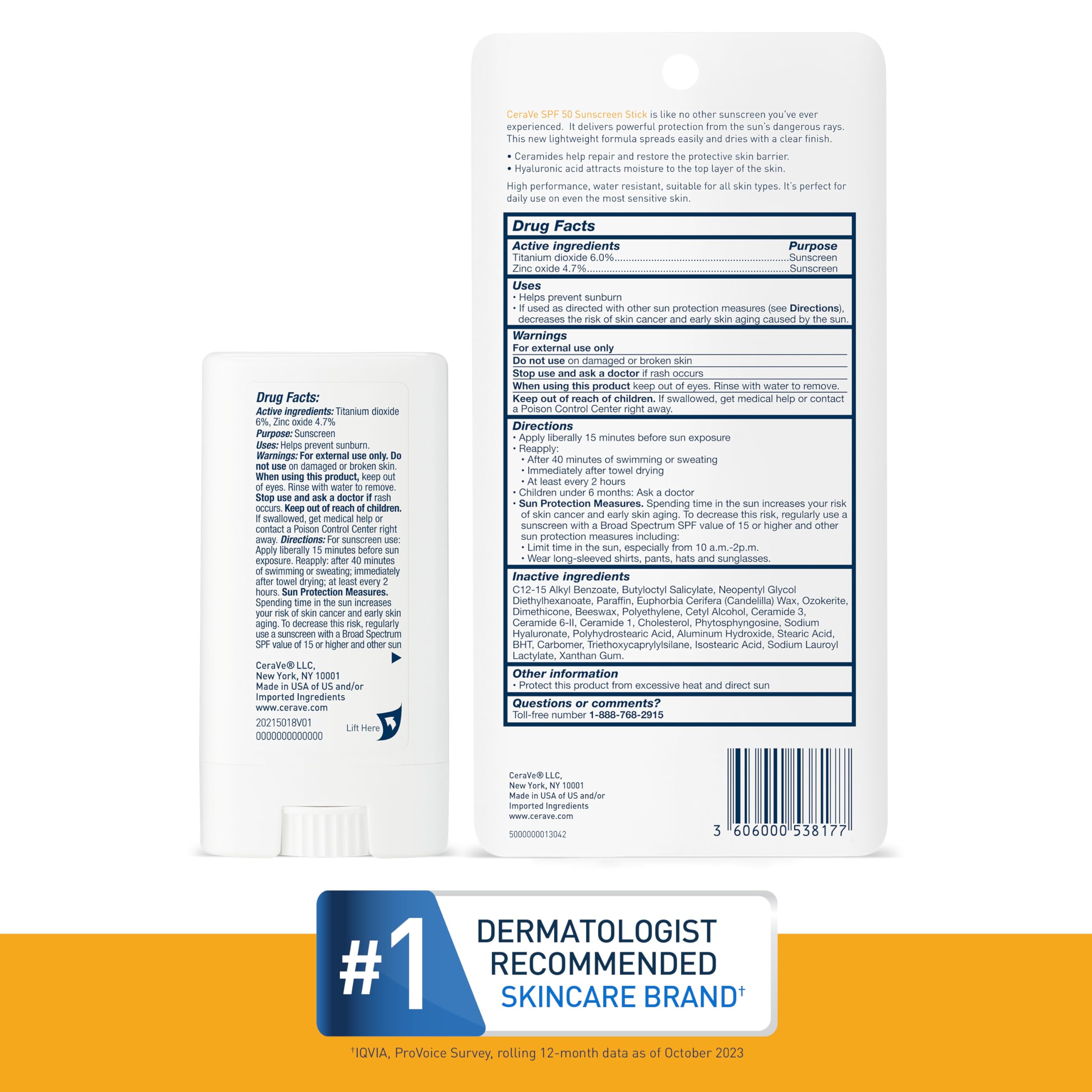 CeraVe Stick Solar Mineral para aplicación facial, uso cómodo.