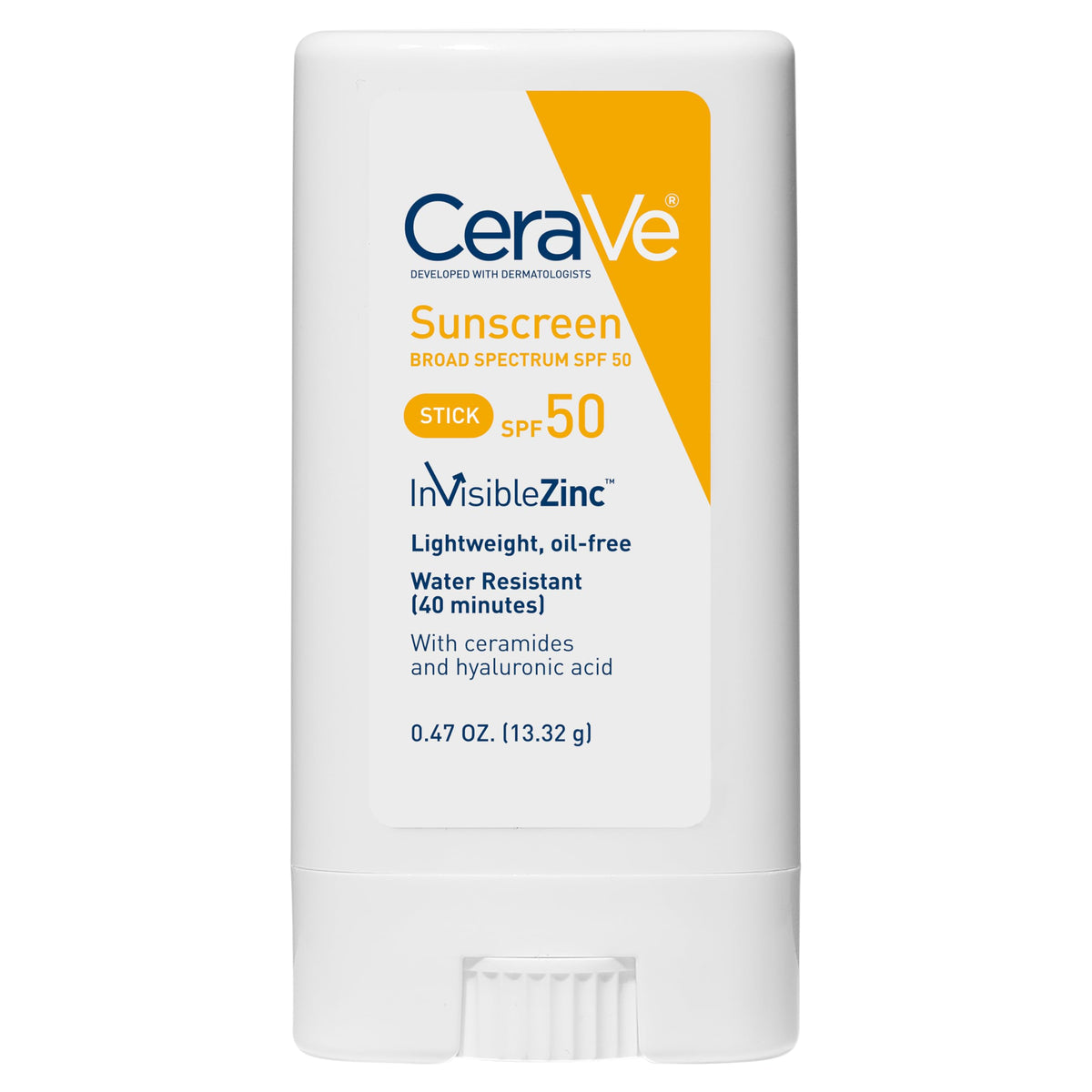 CeraVe Stick Solar SPF50 para rostro, acabado claro y sin residuo.